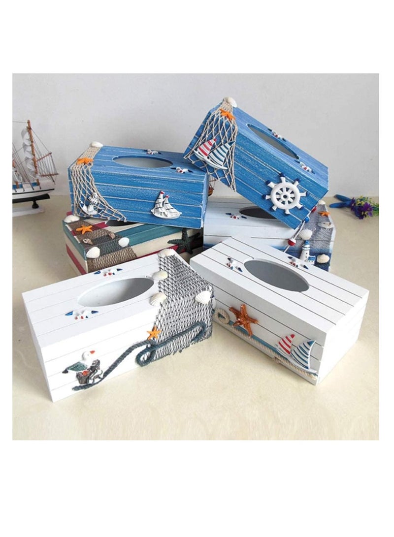 KASTWAVE Wooden Tissue Holder Box Cover Facial Tissue Paper Dispenser Mediterranean Decorative Tissue Box Coastal Beach Nautical Table Decor - Image 3