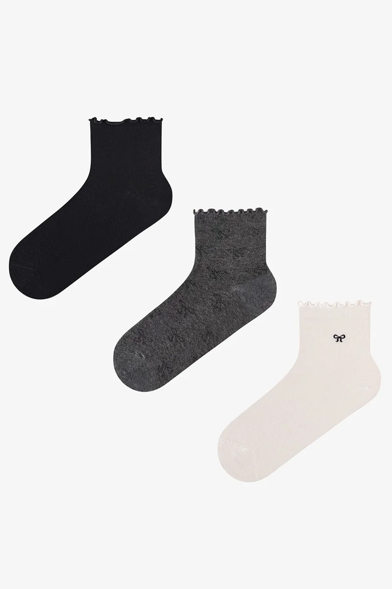 Penti PENTI Ribbon Ruffle Bow Patterned Pair Crew Socks