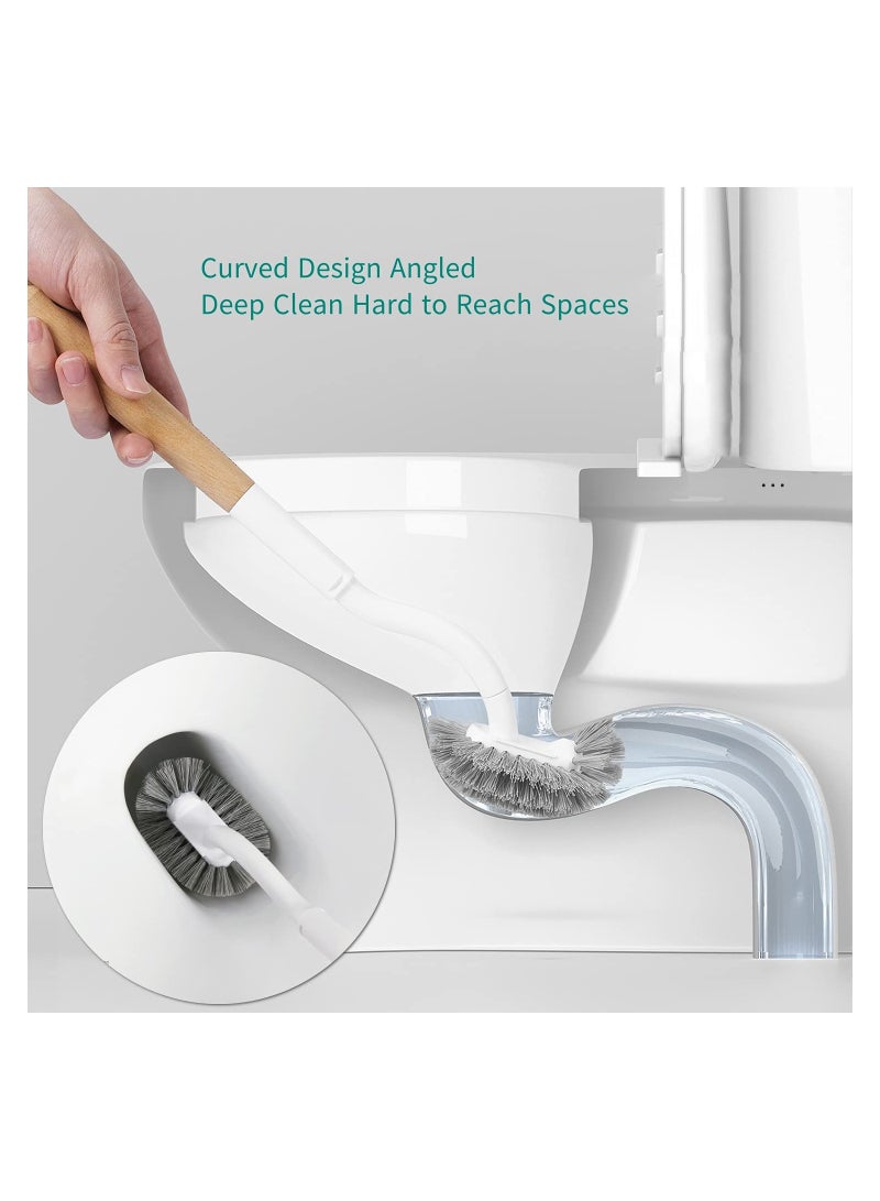 KASTWAVE Toilet Brush with Holder,Curved Design Angled Clean Tool with Wood Handle,Wall Mounted Toilet Brushes Set for Bathroom - Image 3
