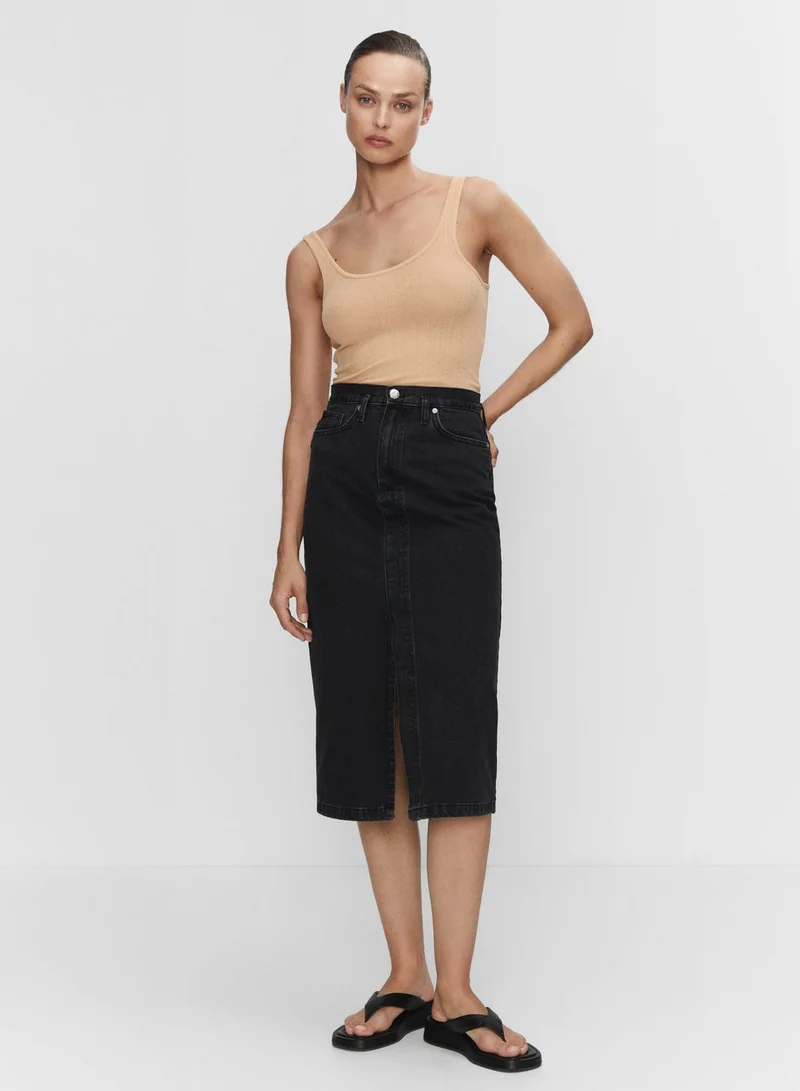 MANGO Front Slit Denim Skirt