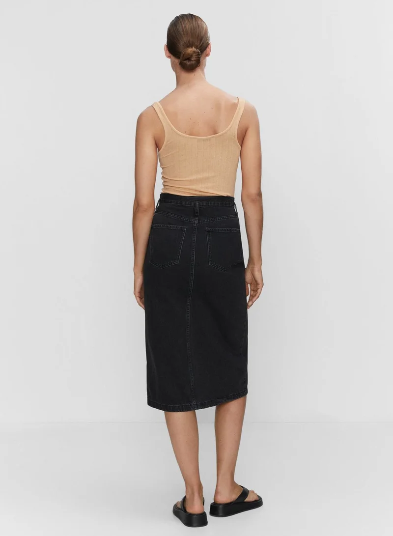 MANGO Front Slit Denim Skirt