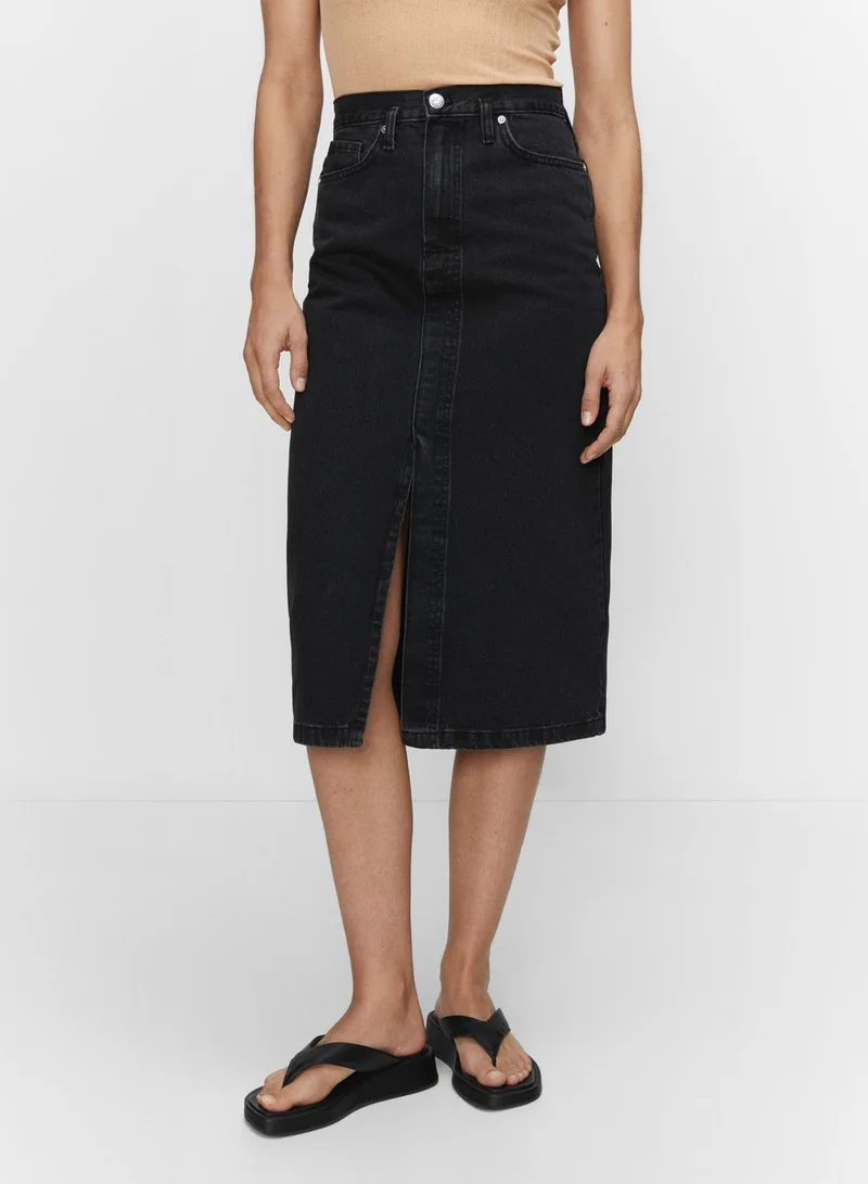 MANGO Front Slit Denim Skirt