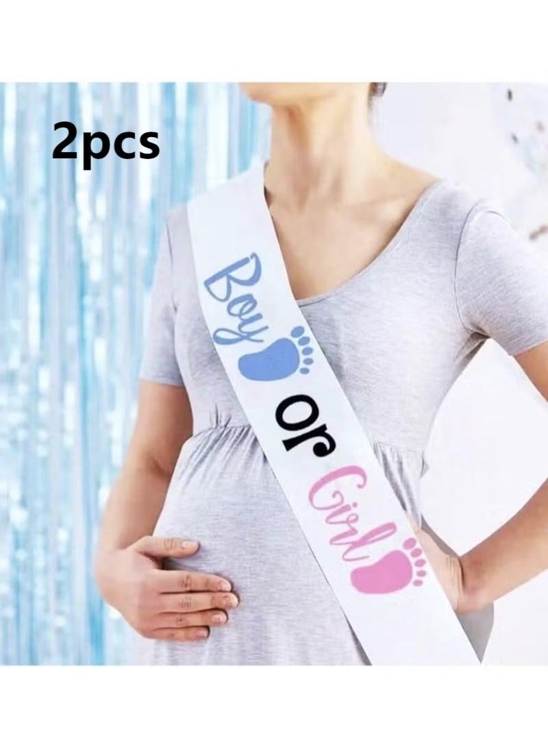 Two-Tone Blue and Pink Scarf for Gender Reveal – Text: Boy or Girl? Baby Gender Reveal, Party Supplies Kit with Decorations Games Gender Reveal - Image 1