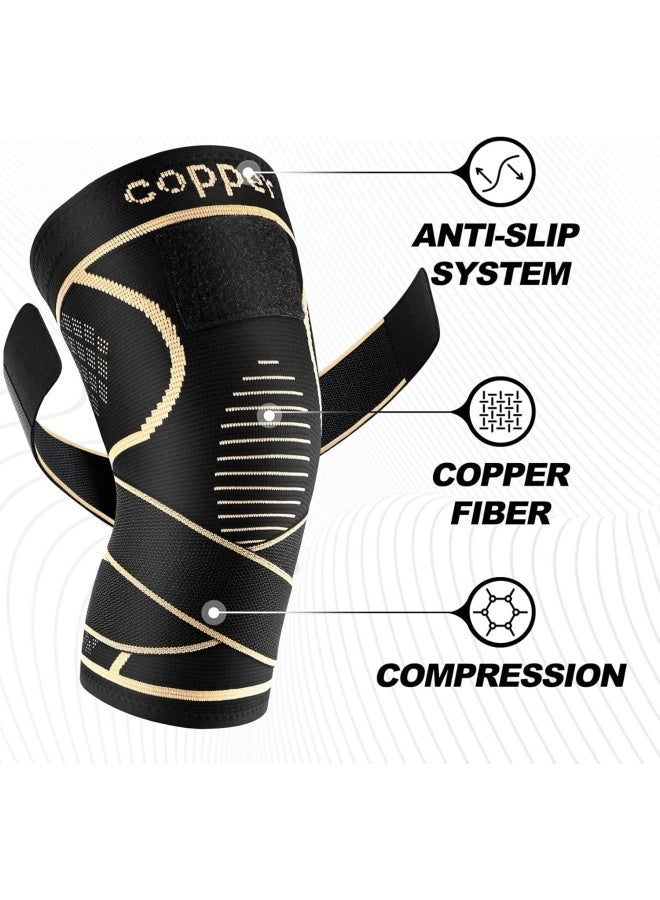 2 PCS Copper Knee Brace For Knee PainFor Men And Women ， Knee Compression Sleeves For Arthritis, ACL, Meniscus Tear, Joint Pain Relief, Knee Brace For Work, Running, Weightlifting (L) - Image 3