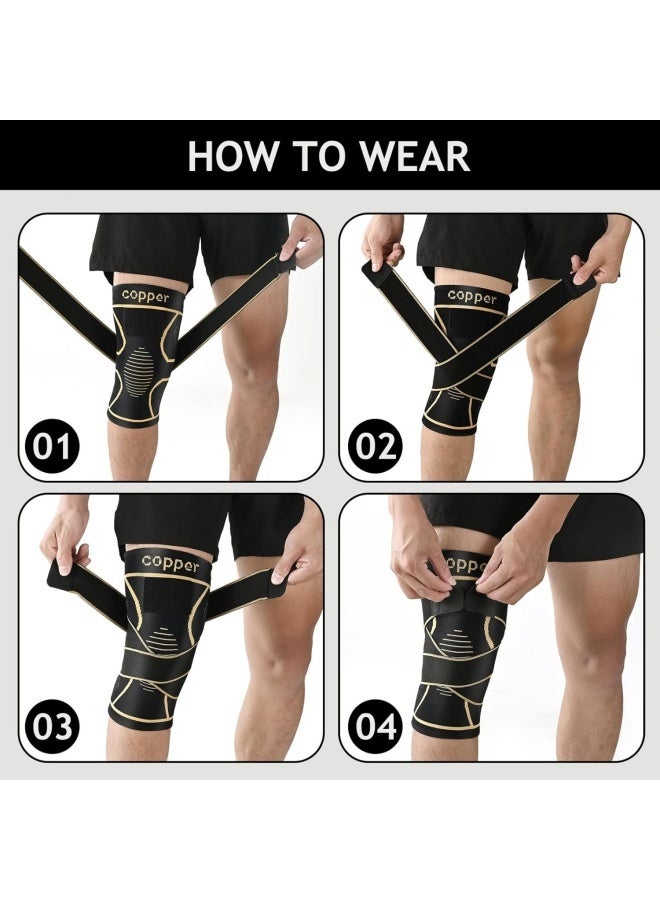 2 PCS Copper Knee Brace For Knee PainFor Men And Women ， Knee Compression Sleeves For Arthritis, ACL, Meniscus Tear, Joint Pain Relief, Knee Brace For Work, Running, Weightlifting (L) - Image 4