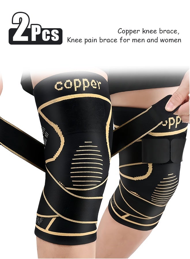 2 PCS Copper Knee Brace For Knee PainFor Men And Women ， Knee Compression Sleeves For Arthritis, ACL, Meniscus Tear, Joint Pain Relief, Knee Brace For Work, Running, Weightlifting (L) - Image 1