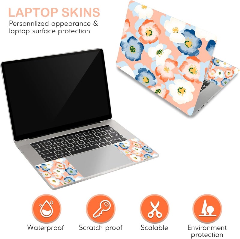 DINKY Laptop Skin Sticker Decal, 12" 13" 13.3" 14" 15" 15.4" 15.7 inch Laptop Universal Reusable Vinyl Skin Stickers Cover Art Decal Notebook PC Personalized Protector-Orange Flora - Image 3
