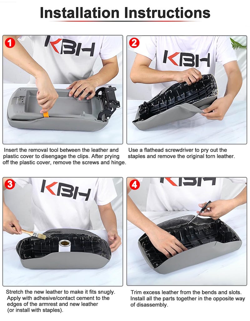 KBH Center Console Armrest Cover Replacement for Toyota Camry 2007 2008 2009 2010 2011, Vinyl Leather Arm Rest Covering Upholstery, Anti-Scratch, Gray (Leather Part Only) - Image 5