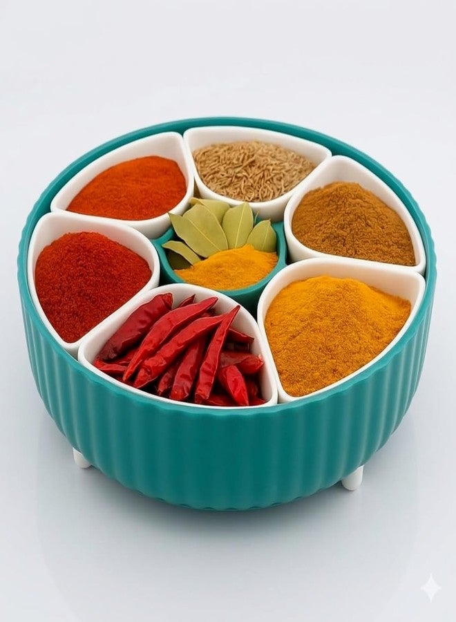 MILLOR 7 Compartment Masala box for Kitchen, 360° Revolving Eligant Spice Box, Spices Storage Containers, Rangoli Dabba Box Set - Image 1