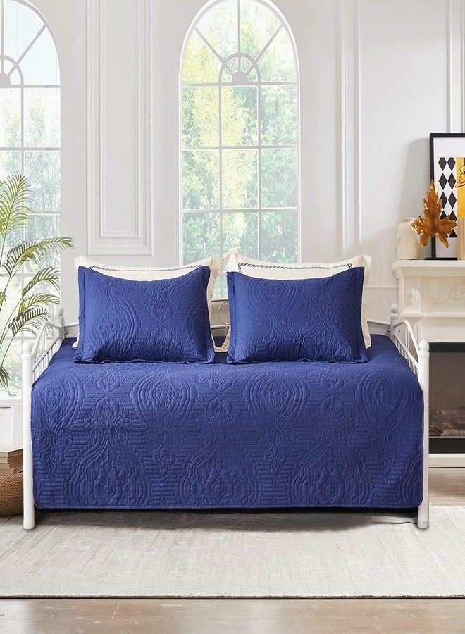 Jarson 3 Pcs Navy Sofa Daybed Cover Set Twin Size Daybed Bedding Double Sided Bed Set All Season Cozy Bedding Solid Color Classic Design Daybed Quilt Set with Matching Shams - Image 1