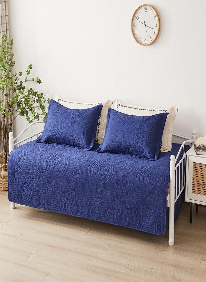 Jarson 3 Pcs Navy Sofa Daybed Cover Set Twin Size Daybed Bedding Double Sided Bed Set All Season Cozy Bedding Solid Color Classic Design Daybed Quilt Set with Matching Shams - Image 2