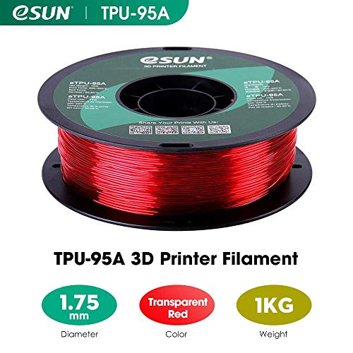 eSUN 1.75mm TPU 95A Flexible 3D Printer Filament 1KG Spool (2.2lbs), Glass Red - Image 2