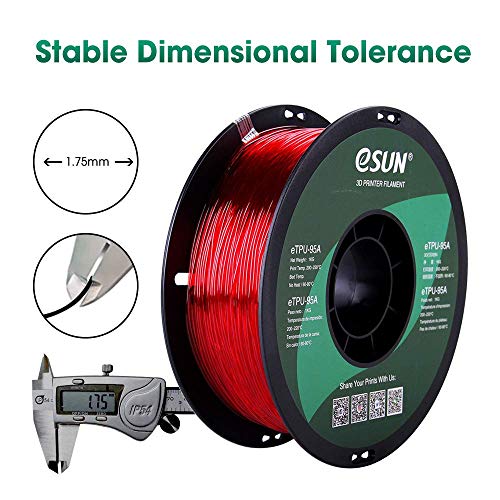 eSUN 1.75mm TPU 95A Flexible 3D Printer Filament 1KG Spool (2.2lbs), Glass Red - Image 3