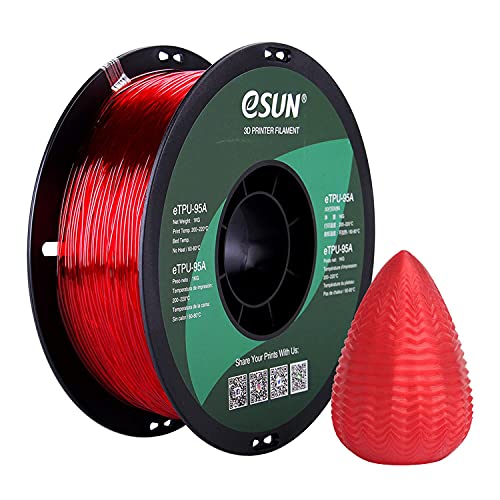 eSUN 1.75mm TPU 95A Flexible 3D Printer Filament 1KG Spool (2.2lbs), Glass Red - Image 1
