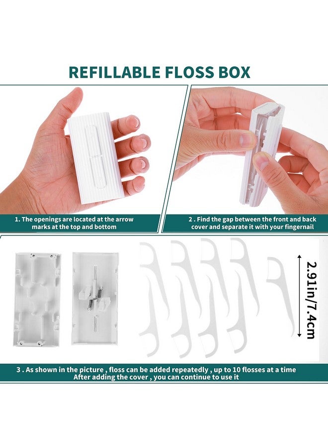 WLLHYF Portable Dental Floss Case Automatic Dental Floss Pick Organizer Case Travel Flosser Dispenser Storage Case Refillable Holder Boxes With 10 Floss Picks For Teeth Cleaning (White) - Image 3