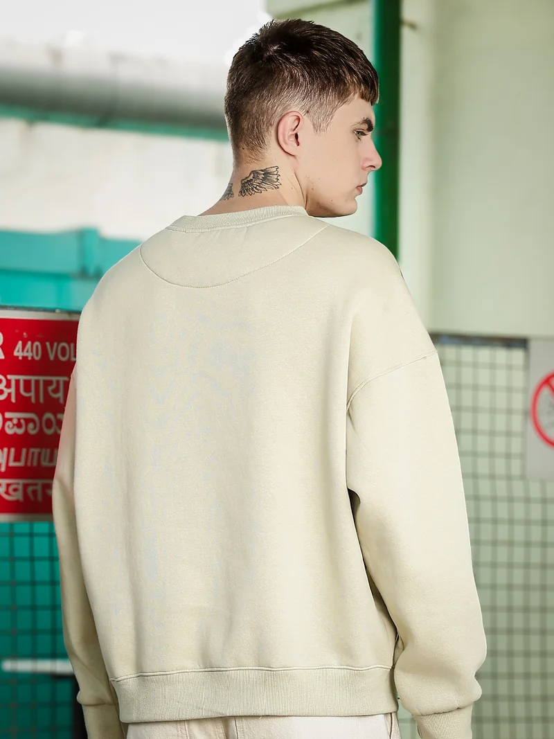 Maniac  Maniac Mens Printed Round Neck Raglan Full Sleeve Biscuit & Brown Fleece Sweatshirt for Men | Best Price UAE