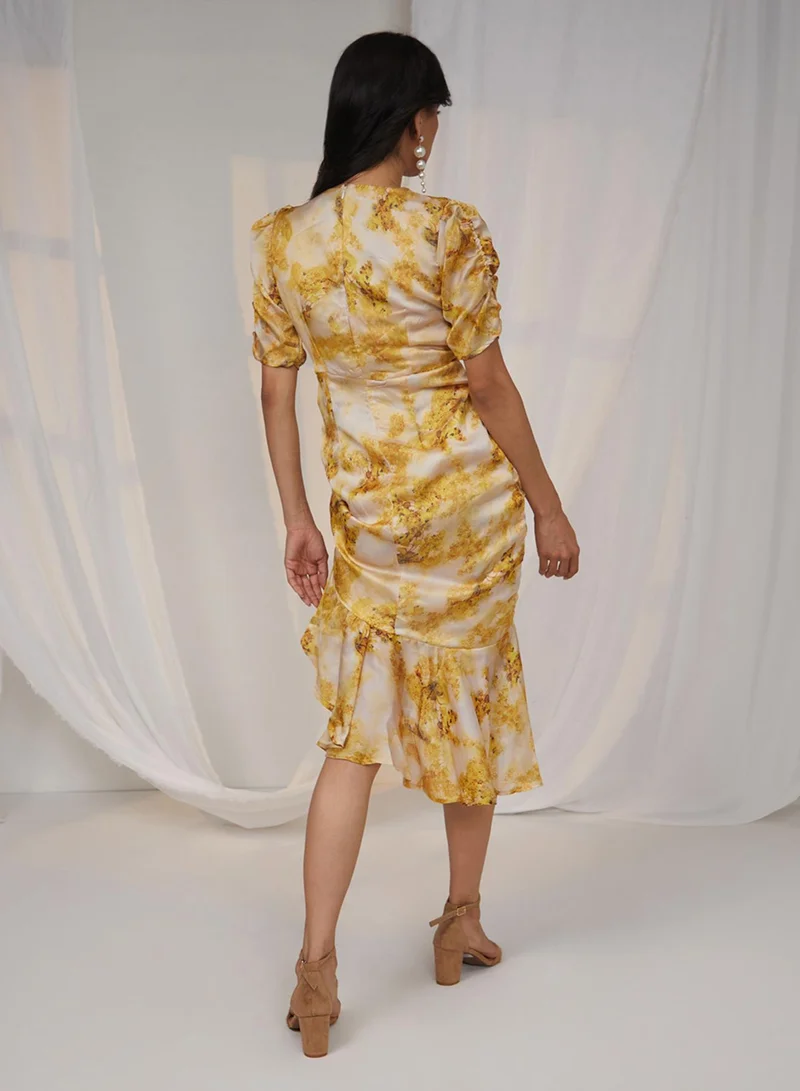 PINACOLADA  Women's Mustard Yellow Blurry Draped Dress for Women | Best Price UAE