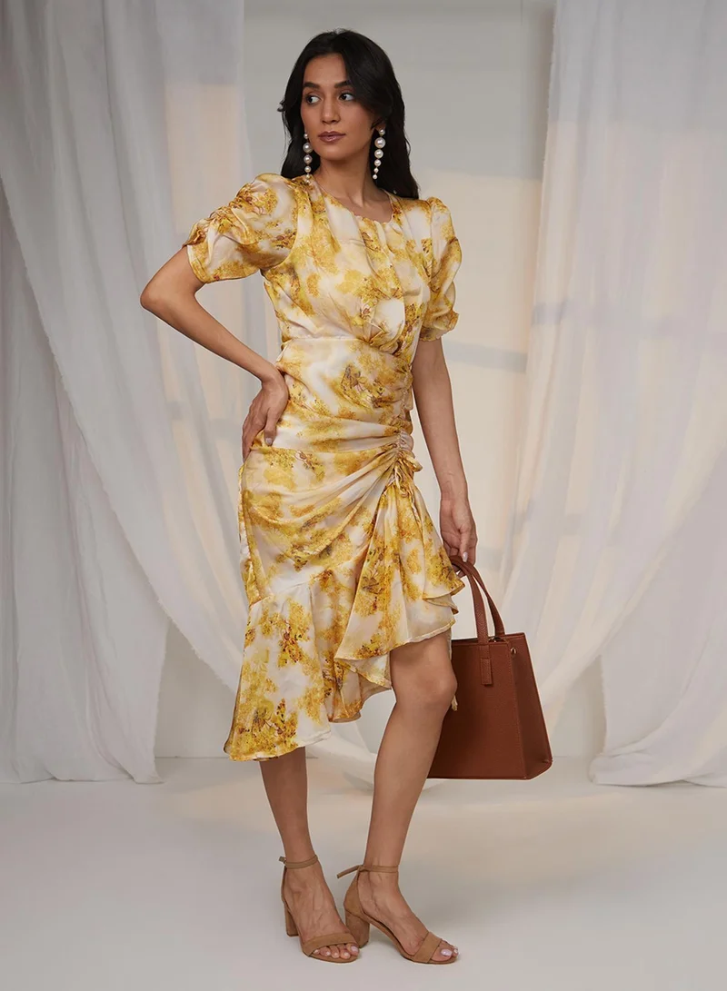 PINACOLADA  Women's Mustard Yellow Blurry Draped Dress for Women | Best Price UAE