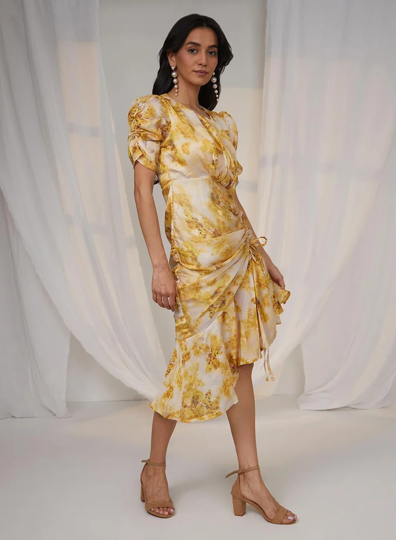 PINACOLADA  Women's Mustard Yellow Blurry Draped Dress for Women | Best Price UAE
