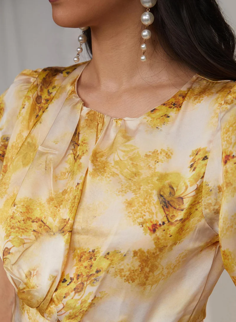 PINACOLADA  Women's Mustard Yellow Blurry Draped Dress for Women | Best Price UAE