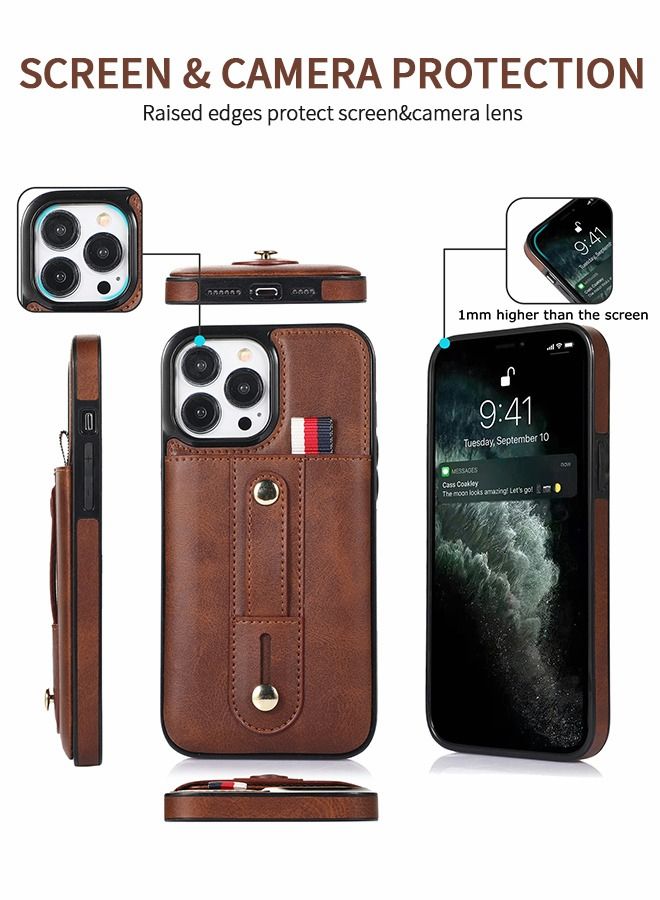 GROIC Compatible with IPhone 14 Pro Case, Wallet Phone Case, Cover with Card Slot, PU Leather Wristband Card Holder Cover, Adjustable Stand Phone Shell for Iphone 14 Pro 6.1 inch-Brown - Image 2
