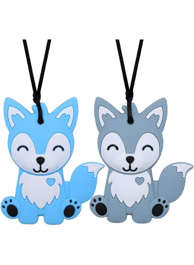 LeeYean Sensory Chew Necklace for Kids, Boys, and Girls - 2 Pack Fox Silicone Baby Teether Toys for Teething, Autism, Biting, ADHD, SPD, Chewy Oral Motor Chewing Toy Jewelry for Adults - Image 1