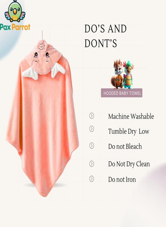 PAX PARROT Ultra-Soft Baby Hooded Towel – 100% Cotton Wrap Your Little one in Softness and Joy, Hypoallergenic & Super Absorbent Bath Wrap for Newborns & Toddlers | Cute Animal Design,(0-5Years) (Peach Elephant) - Image 3
