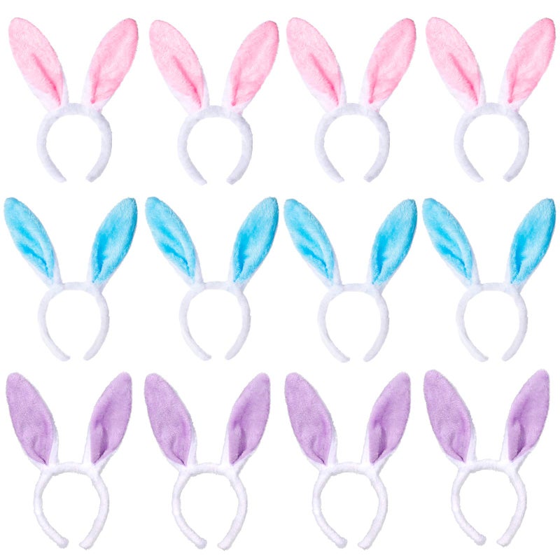 XIMISHOP 12pcs Bunny ears, Plush Bunny Rabbit Ear Headband Hairband for Woman Kids for Easter Party Favor(11.81inch length) - Image 1