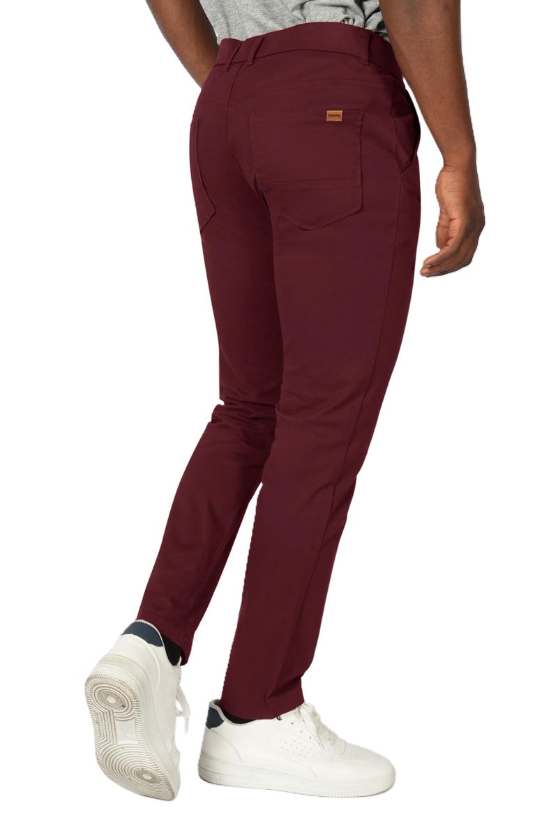 Plaid&Plain Men's Skinny Stretchy Khaki Pants Colored Pants Slim Fit Slacks Tapered Trousers 819 Burgundy 36X34 - Image 4