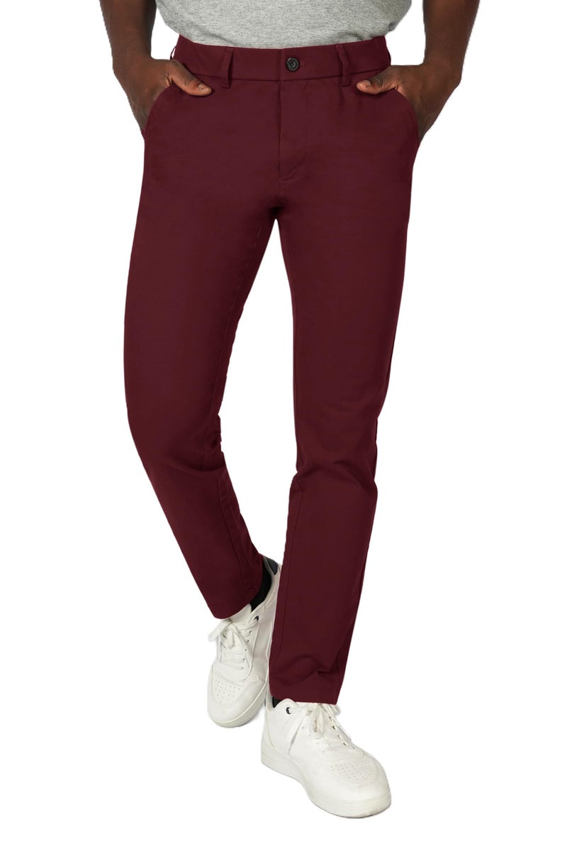 Plaid&Plain Men's Skinny Stretchy Khaki Pants Colored Pants Slim Fit Slacks Tapered Trousers 819 Burgundy 36X34 - Image 5