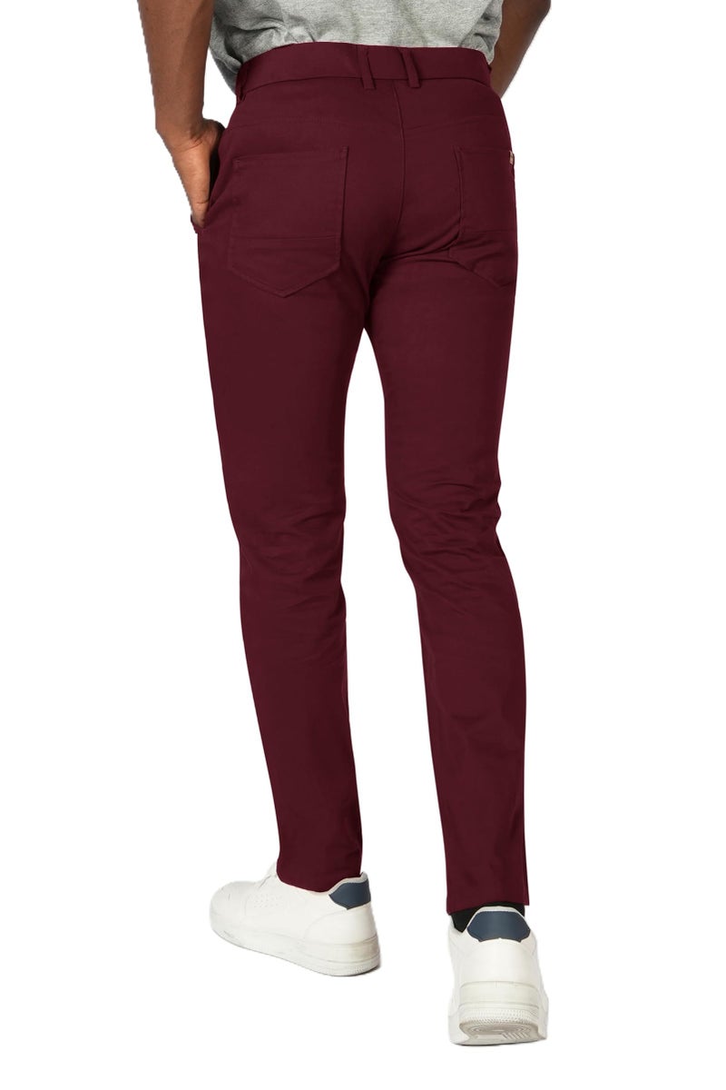 Plaid&Plain Men's Skinny Stretchy Khaki Pants Colored Pants Slim Fit Slacks Tapered Trousers 819 Burgundy 36X34 - Image 1