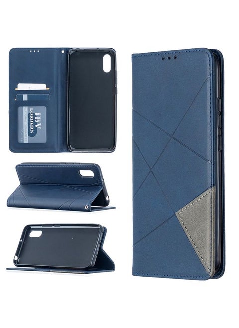 Case Cover For Xiaomi Redmi 9C Rhombus Texture Horizontal Flip Magnetic Leather Case with Holder & Card Slots Blue