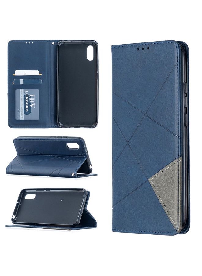 HuHa Case Cover For Xiaomi Redmi 9C Rhombus Texture Horizontal Flip Magnetic Leather Case with Holder & Card Slots Blue 