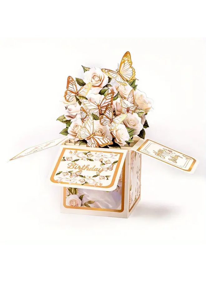 White Rose Floral Design 3D Card Box For Birthday Gifts And Party Decorations - Image 1