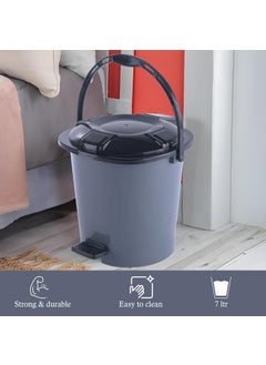 Kuber Industries Kuber Industries 7 Ltr Plastic Dustbin for Home with Pedal, Lid & Handle | Dustbin for Kitchen, Bathroom & Office | Garbage Bin for Wet or Dry Waste | Check Dhakkan- Grey & Black  - Image 2