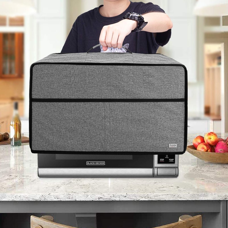 Luxja Dust Cover for Microwave Oven (Fits Most 0.7 Cu.Ft Microwaves), Microwave Oven Cloth Cover with Front Pocket, Gray - Image 4