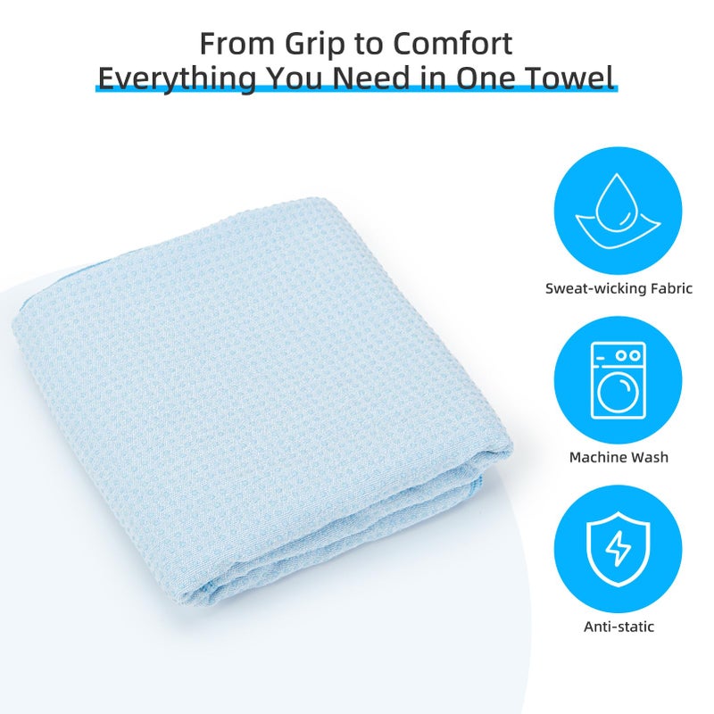 YESLIFE Non-Slip Extra Thick Hot Yoga Towel with One Sweat Towel, Microfiber Sweat Absorbent Yoga Mat Towel with Grip Dot, Pilates Mat, 72" x 24", Light Blue - Image 3