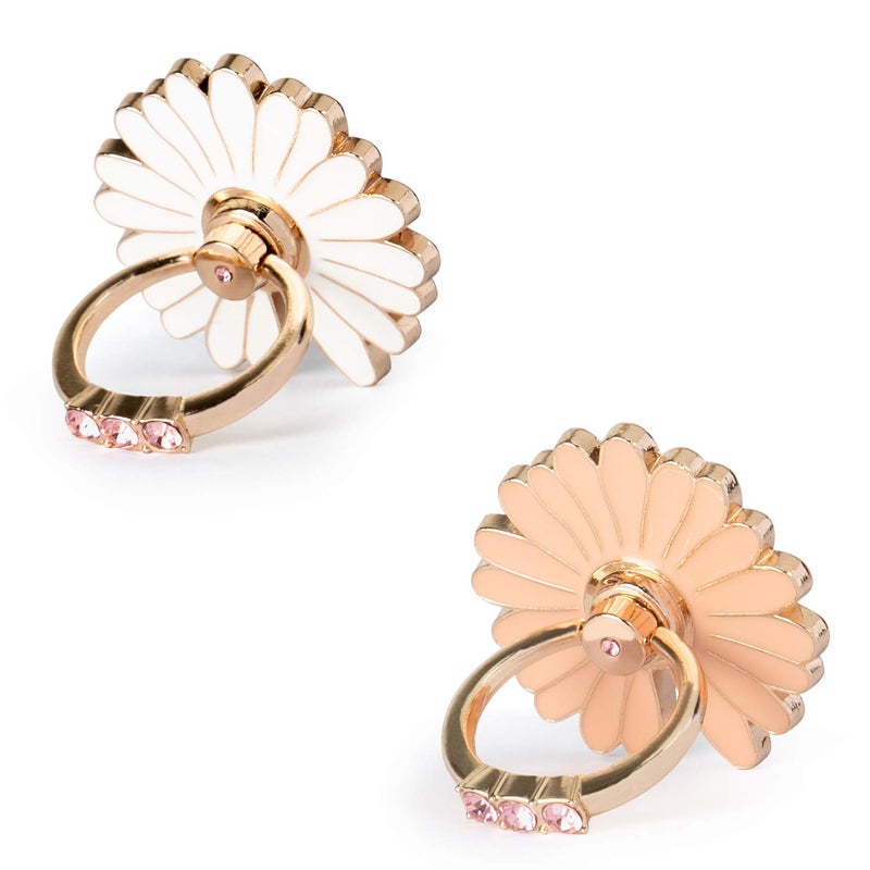 WATACHE Finger Ring Stand, 2 Pack Luxury Glitter Diamond Universal Metal Smartphone Finger Ring Grip Holder Kickstand for iPhone/iPad/Samsung/HTC/Nokia/Cellphones/Tablet,Round[White+Pink] - Image 1