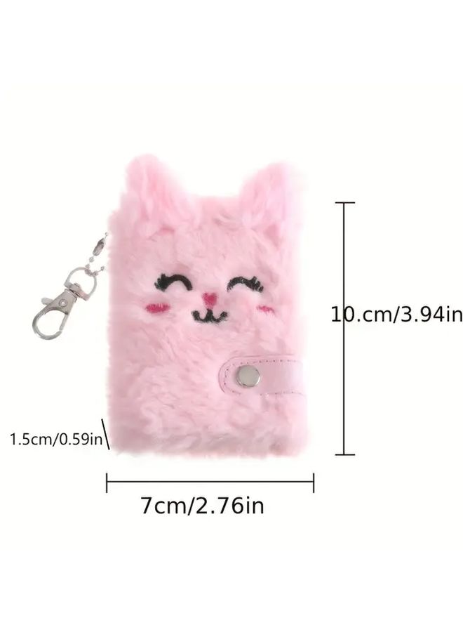 Tie Dye Purple Fluffy Cat Diary Keychain Notebook With Metal Clasp Big Eyes Soft Cover Gift - Image 3