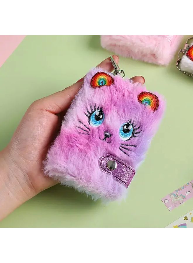 Tie Dye Purple Fluffy Cat Diary Keychain Notebook With Metal Clasp Big Eyes Soft Cover Gift - Image 2