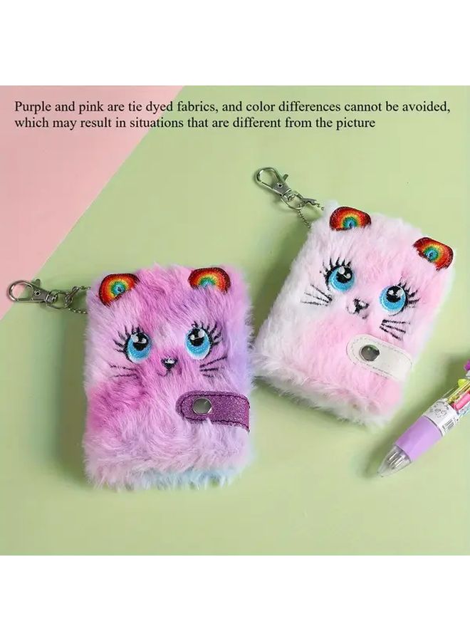 Tie Dye Purple Fluffy Cat Diary Keychain Notebook With Metal Clasp Big Eyes Soft Cover Gift - Image 5