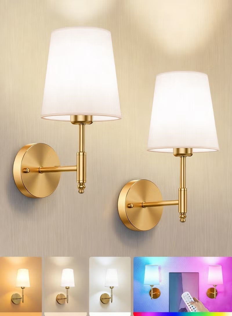 FUOE Battery Operated Wall Sconces Set of 2, Wireless Wall Light with 10000mAh RGB Rechargeable Bulb and Remote, Dimmable &Timed Function, Wall Sconces for Bedroom, Living Room, Hallway - Image 1