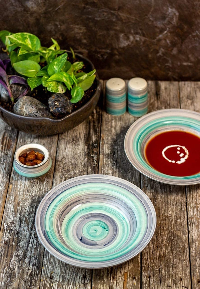 VolCraft Ceramic Hand-Painted Deep Pasta Plate| Soup Plate | Snack Plate | Size 7 inch |Microwave Safe, Oven Safe |Set of 6 Plates - Image 1