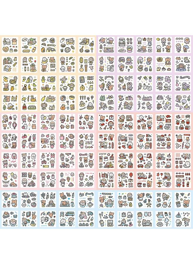 100-Piece Stickers Set, PET Transparent Cartoon Character Animal Flower Decorative Stickers, Lovely Stickers for DIY Arts Crafts Album Planners Calendars and Notebook - Image 3