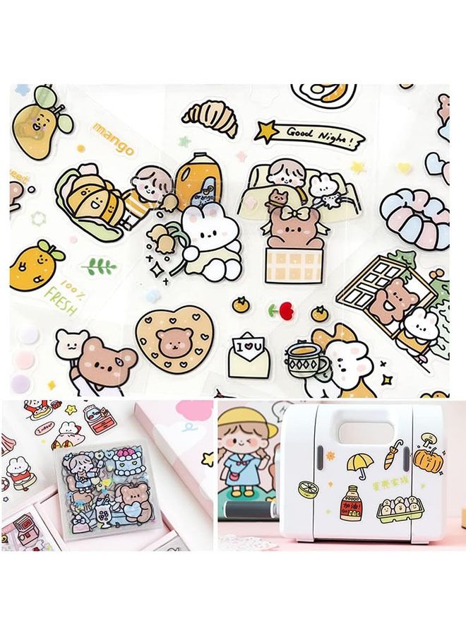100-Piece Stickers Set, PET Transparent Cartoon Character Animal Flower Decorative Stickers, Lovely Stickers for DIY Arts Crafts Album Planners Calendars and Notebook - Image 5