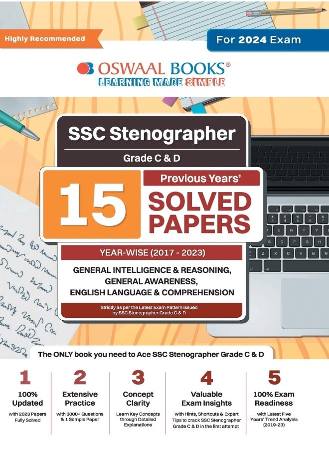 Oswaal SSC Stenographer Grade C & D 15 Year's Solved Papers | General Intelligence | General Awareness | Reasoning | Year-wise | 2017 - 2023 | For 2024 Exam  - Image 1