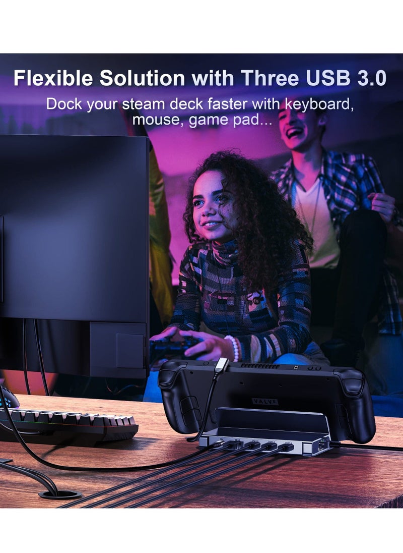 Generic - 6-in-1 Docking Station for Steam Deck, HDMI 2.0 4K@60Hz, Gigabit Ethernet, 3 USB-A 3.0, USB-C PD Port for Full Speed Charging - Compatible with Valve Stream Deck Accessories - Image 1