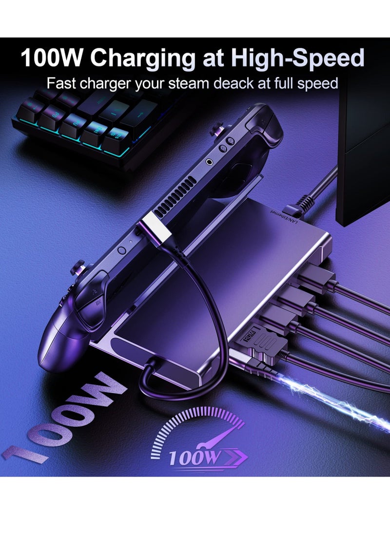 Generic - 6-in-1 Docking Station for Steam Deck, HDMI 2.0 4K@60Hz, Gigabit Ethernet, 3 USB-A 3.0, USB-C PD Port for Full Speed Charging - Compatible with Valve Stream Deck Accessories - Image 1