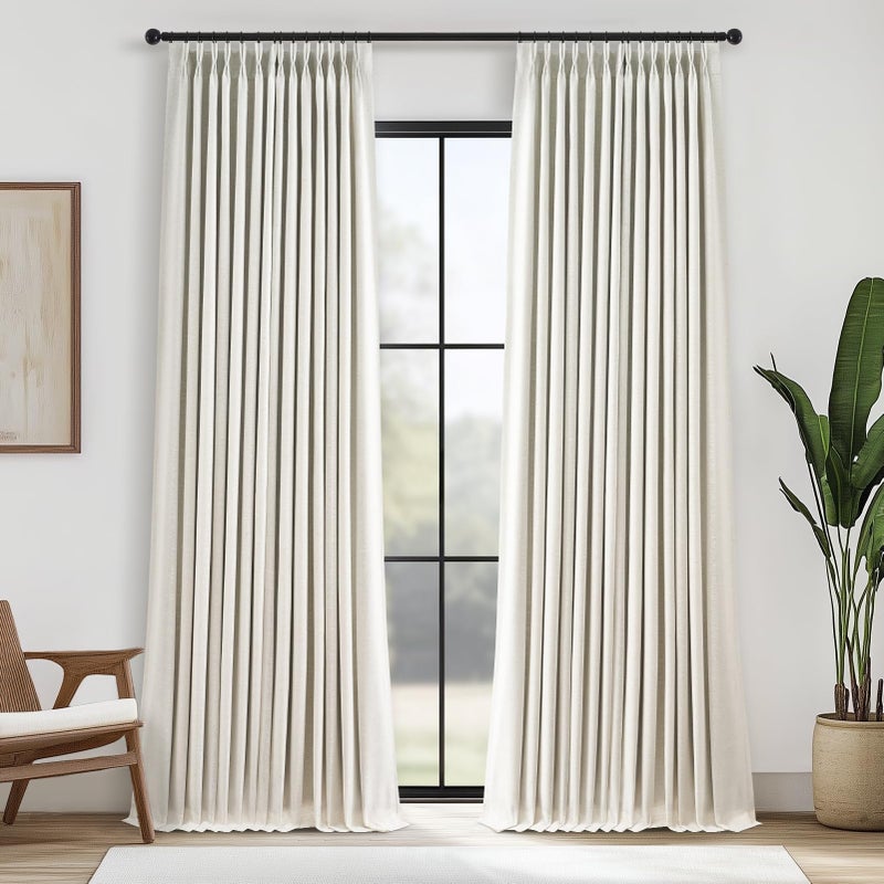 Topfinel Natural 90 Inches Long Linen Curtains for Bedroom,Full Blackout Pinch Pleated Thermal Insulated Soundproof Curtains, Oatmeal Decorative Farmhouse Lined Drapes 2 Panels Set for Living Room Sliding Door - Image 1