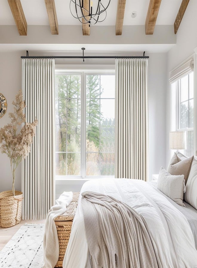 Topfinel Natural 90 Inches Long Linen Curtains for Bedroom,Full Blackout Pinch Pleated Thermal Insulated Soundproof Curtains, Oatmeal Decorative Farmhouse Lined Drapes 2 Panels Set for Living Room Sliding Door - Image 5